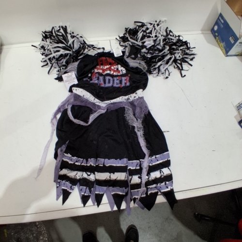 2PC GIRL'S ZOMBIE FEARLEADER COSTUME WITH POM-POMS - EXTRA LARGE (14-16) - BLACK / PURPLE image 2