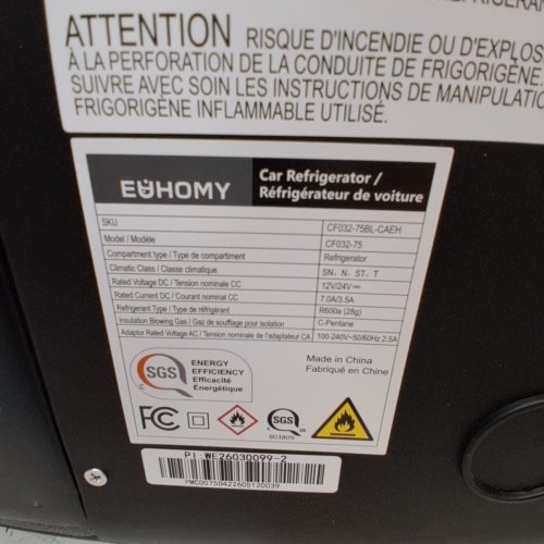 EUHOMY CAR REFRIGERATOR - 12 V/24 V - BLACK (MODEL: CF032-75) image 4