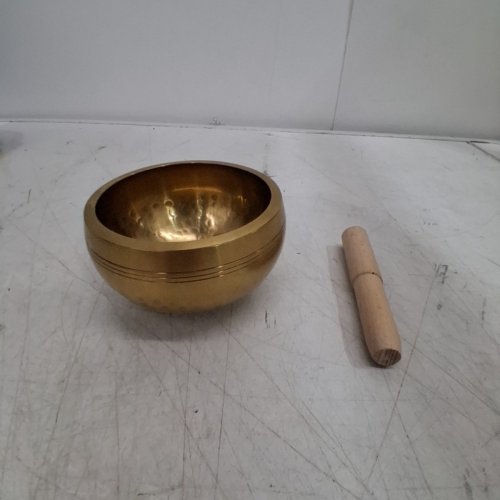 2PC TIBETIAN SINGING BOWL WITH WOODEN STRIKER - GOLD image 2