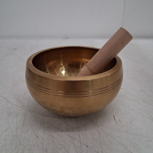 2PC TIBETIAN SINGING BOWL WITH WOODEN STRIKER - GOLD image 3
