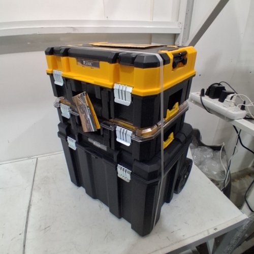 3PC DEWALT TSTAK MODULAR PORTABLE TOWER TOOLBOX REMOVABLE TOOL STORAGE SYSTEM WITH WHEELS - 20" X 17" X 27" - YELLOW/BLACK (MODEL:DWST60404) image 2