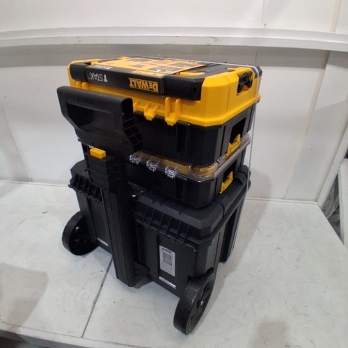 3PC DEWALT TSTAK MODULAR PORTABLE TOWER TOOLBOX REMOVABLE TOOL STORAGE SYSTEM WITH WHEELS - 20" X 17" X 27" - YELLOW/BLACK (MODEL:DWST60404) image 3