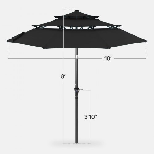 BEST CHOICE PRODUCTS 3-TIER OUTDOOR PATIO UMBRELLA WITH TILT ADJUSTMENT & CRANK - 10FT - BLACK image 2