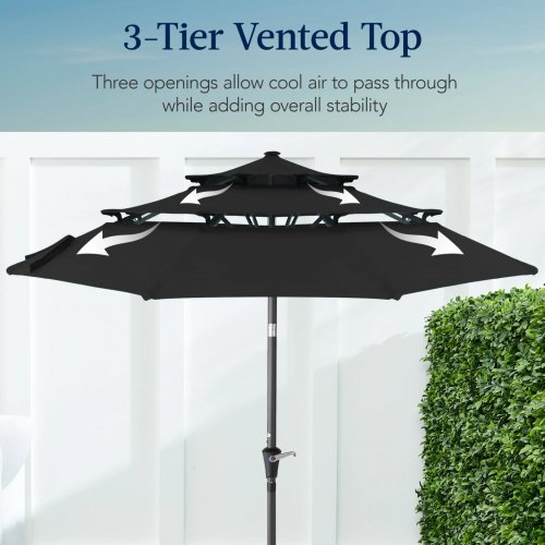BEST CHOICE PRODUCTS 3-TIER OUTDOOR PATIO UMBRELLA WITH TILT ADJUSTMENT & CRANK - 10FT - BLACK image 3
