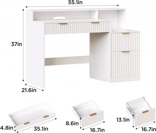 BESTIER WOODEN MODERN OFFICE DESK WITH HUTCH AND STORAGE - 55" - OAK (MODEL: DA0684YM01A) image 2