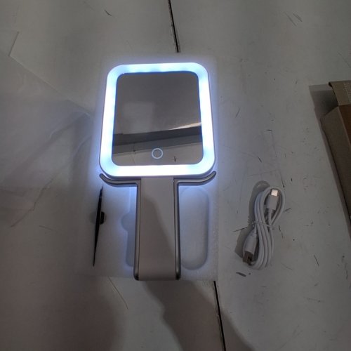 B BEAUTY PLANET 30X DOUBLE-SIDED FOLDING/HANGING DIMMABLE MAGNIFYING MIRROR WITH 3 COLOR LIGHT - 10.3" X 5.2" -WHITE / SILVER - (MODEL: MF32) image 2