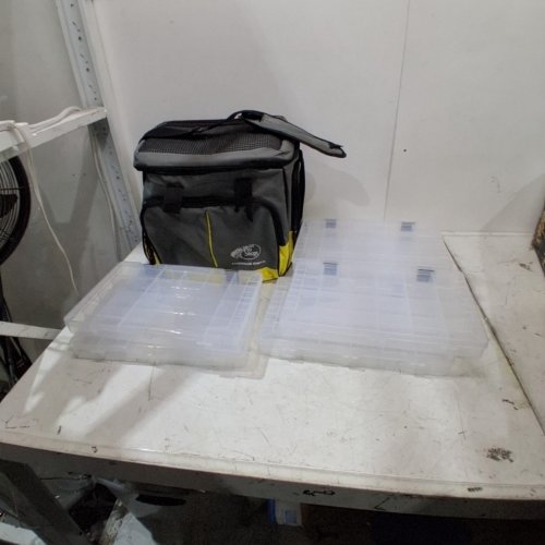 BPS DELUXE FISHING TACKLE BAG - 14.5" X 13.5" X 10" - GRAY AND YELLOW image 2