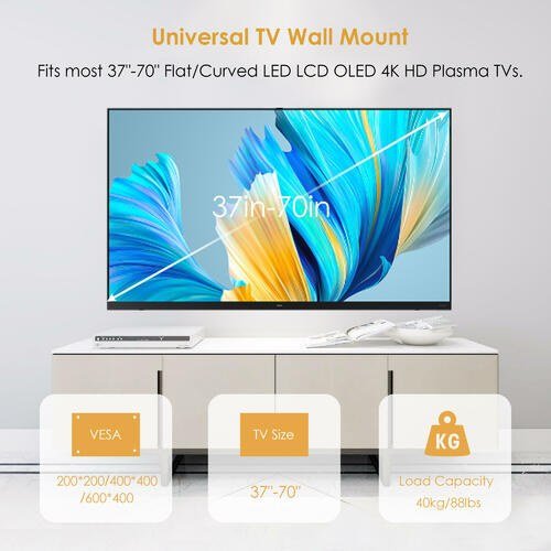 PRIMECABLES FULL MOTION LED LCD TV WALL MOUNT - 37" - 80"; 60 KG / 132 LBS - BLACK (MODEL: CAB-QFA38-466C) image 2