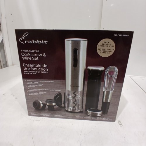 7PC RABBIT ELECTRIC CORKSCREW & WINE SET - SILVER / BLACK (MODEL: 1831021) image 2