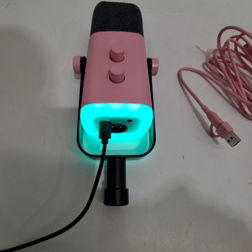 FIFINE WIRED GAMING MICROPHONE WITH TAP TO MUTE, RGB LIGHTS, AND HEADPHONE JACK - XLR, USB-C, AND USB-A CONNECTION - PINK (MODEL: AM8) image 2