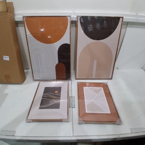 4PC NIKICEE ASSORTED MODERN ABSTRACT GEOMETRIC FRAMED WALL ART - 16" X 24" / 12" X 16" - MULTI-COLOUR image 2