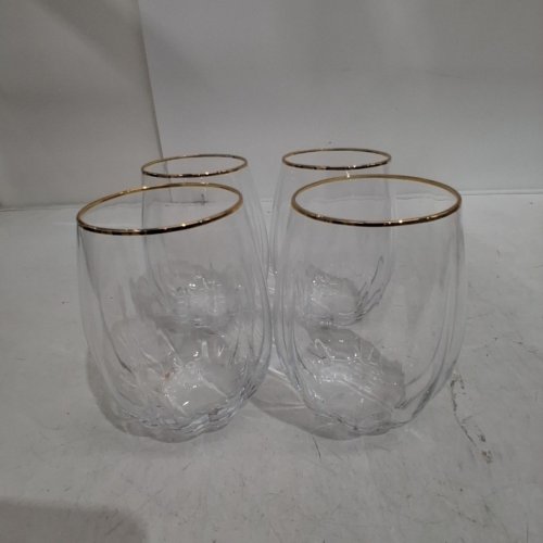 4Pk THYME & TABLE SCALLOPED STEMLESS WINE GLASS SET - 550 ML - CLEAR WITH GOLD TRIM (MODEL: WMCAT1034) image 2