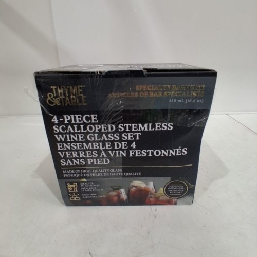 4Pk THYME & TABLE SCALLOPED STEMLESS WINE GLASS SET - 550 ML - CLEAR WITH GOLD TRIM (MODEL: WMCAT1034) image 3