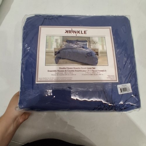 3PC KRINKLE ROSETTE DUVET COVER SET - QUEEN - INDIGO image 2