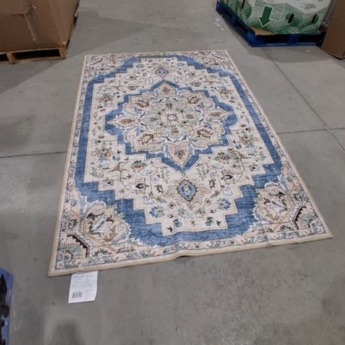 WASH LUXE GEOMETRIC AREA RUG - 5FT X 7FT - LIGHT BROWN/ BLUE (ITEM: TNC-33690) image 3