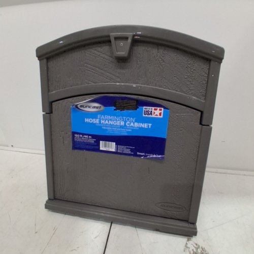SUNCAST GARDEN HOSE HANGER WITH CABINET FARMINGTON- 150FT- GREY image 2