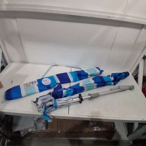 RIO BEACH OUTDOOR SHADE BEACH UMBRELLA - 7.5FT - BLUE, TURQUOISE AND WHITE image 3