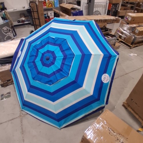 RIO BEACH OUTDOOR SHADE BEACH UMBRELLA - 7.5FT - BLUE, TURQUOISE AND WHITE image 5