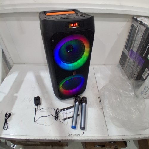 JYX PORTABLE SPEAKER & KARAOKE MACHINE WITH LED LIGHTS, 2 MICROPHONES, REMOTE CONTROL & BLUETOOTH CONNECTION - DUAL 8" SUBWOOFER - BLACK (MODEL: JYX-T9) image 3