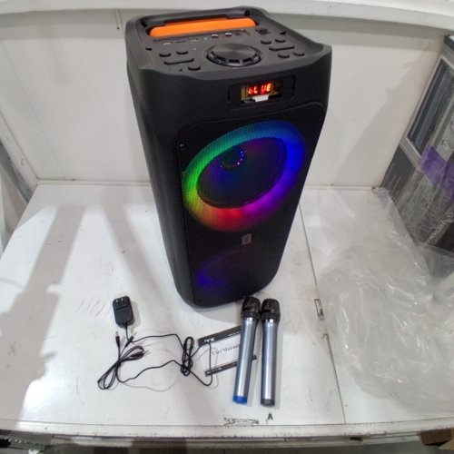 JYX PORTABLE SPEAKER & KARAOKE MACHINE WITH LED LIGHTS, 2 MICROPHONES, REMOTE CONTROL & BLUETOOTH CONNECTION - DUAL 8" SUBWOOFER - BLACK (MODEL: JYX-T9) image 4