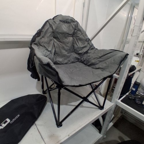REALEAD OVERSIZED FOLDING HEAVY DUTY PADDED COMFY ROUND CAMPING CHAIR WITH POCKETS - UP TO 350LBS - GREY/BLACK image 2