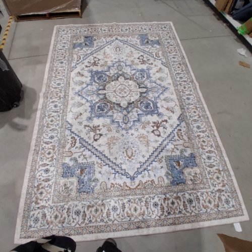 ORNATE MEDALLION PATTERN AREA RUG - 9FT X 6FT - IVORY, BLUE AND BROWN image 2
