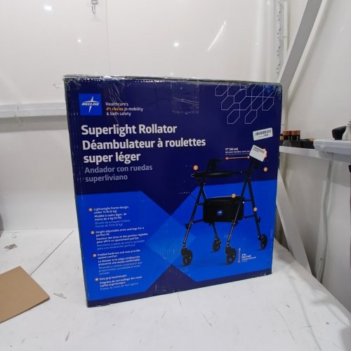 MEDLINE FOLDING ALUMINUM MOBILITY ROLLATOR WALKER WITH UNDER SEAT STORAGE AND ADJUSTABLE ARMS & SEAT - 250LBS CAPACITY - SMOKY BLUE (MODEL: MDS86825SLB) image 4
