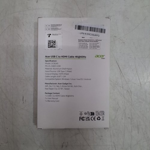 ACER USB-C TO HDMI CABLE 4K - 60HZ - 6.6FT - GREY (MODEL: OCB245) image 3