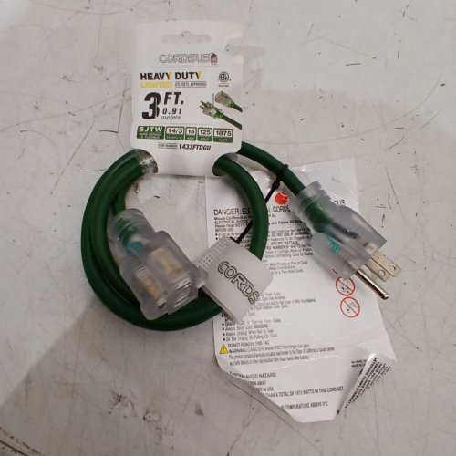CORDSRUS OUTDOOR HEAVY DUTY LIGHTED GROUNDED EXTENSION CORD - 3FT (15 AMP) 125 V, 1875W - GREEN (ITEM: 1433FTDGU) image 2