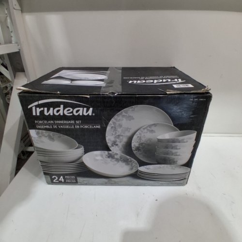 24PC TRUDEAU PORCELAIN DINNERWARE SET - WHITE / GRAY FLORAL (ITEM: 1398514) image 4