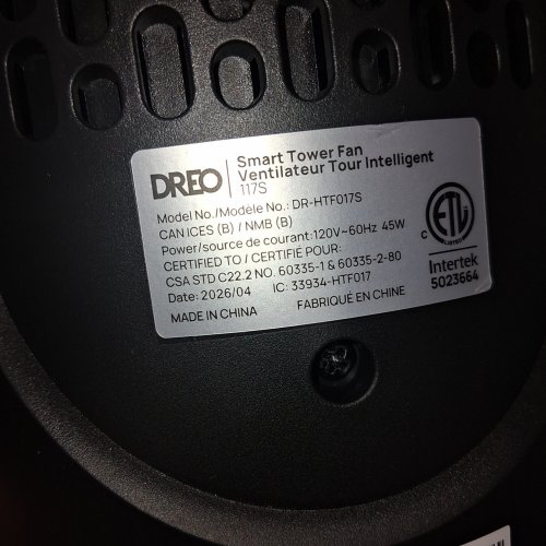 DREO OSCILLATING SMART TOWER FAN - 4 SPEEDS - 3 MODE - 28DB - 45W - BLACK (MODEL: DR-HTF017S) image 5