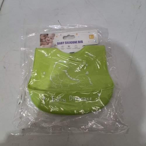 SILICONE DINOSAUR BABY BIB - 6+ MONTHS - GREEN image 2