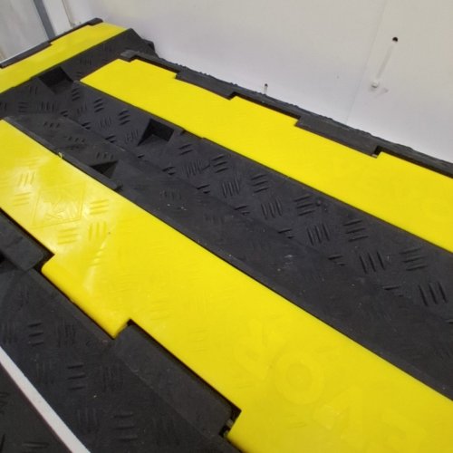4PK HEAVY DUTY DUAL CHANNEL RUBBER WIRE CABLE PROTECTOR RAMP - 40"- 11000LBS MAX - BLACK/YELLOW - (MODEL: RPS2-1010-4) image 3