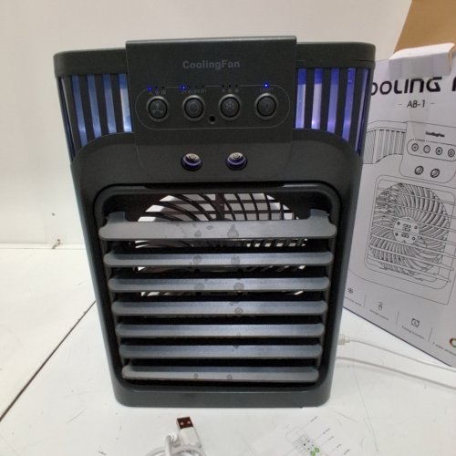 TIOKVIOP 4-IN-1 PERSONAL PORTABLE EVAPORATIVE AIR COOLING FAN WITH REMOTE, 3 WIND SPEED, 3 COOL MIST, 2-8 HOUR TIMER, AND LED LIGHT - DARK GREY (MODEL: AB-1) image 2