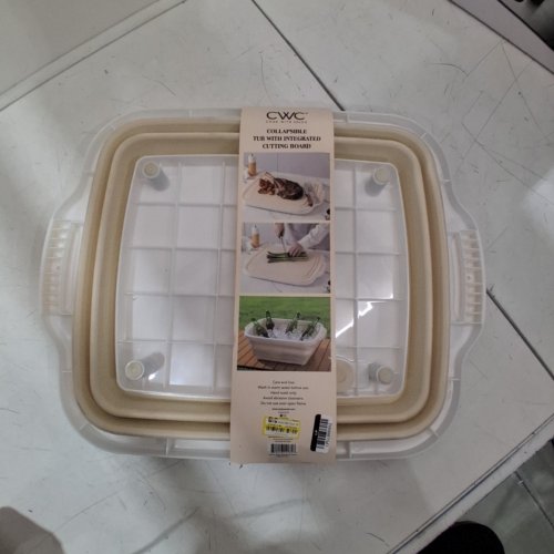 CWC COLLAPSIBLE TUB WITH INTEGRATED CUTTING BOARD - 20" X 16" - CREAM image 3