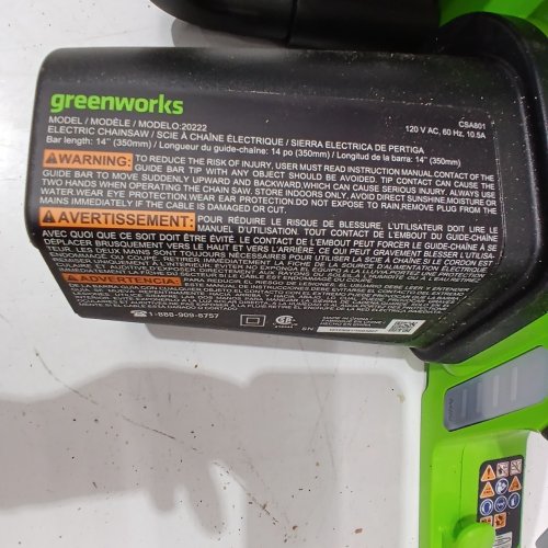 GREENWORKS CORDED ELECTRIC CHAINSAW - 10.5 AMP - 14" - BLACK/GREEN (MODEL: 20222) image 4