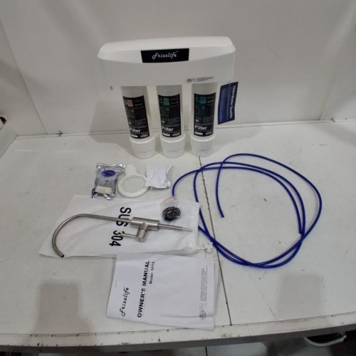 FRIZZLIFE UNDER SINK 3-STAGE WATER FILTER SYSTEM WITH BRUSHED NICKEL FAUCET - 1.4 GPM @60 PSI - WHITE - (MODEL: SP99) image 2