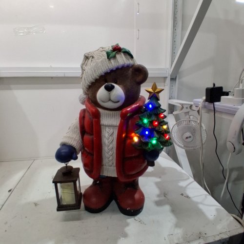 HOLIDAY BEAR WITH LED CHRISTMAS TREE WITH CANDLE LIGHT- 23.6" - MULTICOLOR image 3