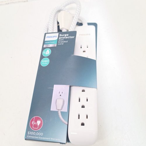 PHILIPS HOME POWER ELITE 6-OUTLET SURGE PROTECTOR WITH BRAIDED CORD - 6FT - WHITE (MODEL: SPC3054WA/37) image 2