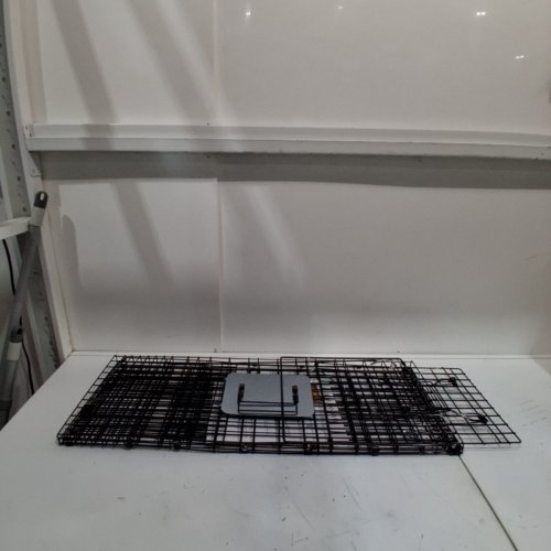 LIVE ANIMAL CAGE TRAP FOR CATCH & RELEASE - 24" X 8" X 7.5" - BLACK/STAINLESS STEEL image 2