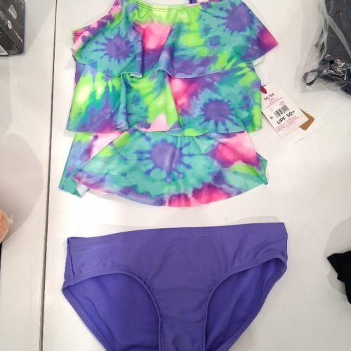 GIRLS' RUFFLE TANKINI SWIMSUIT SET - MEDIUM (10) - PURPLE TIE-DYE image 2