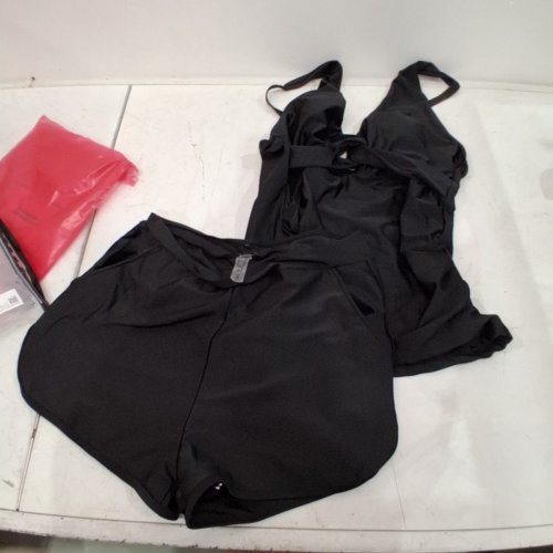 2PC WOMENS TANKINI TUMY SWIMSUIT WITH SHORTS - 2XL - BLACK image 3