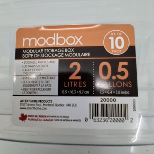 10PC MODBOX MODULAR STORAGE BOX - 0.5 GAL - 7.3" X 6.4" X 3.8" - CLEAR (ITEM: 20000) image 2