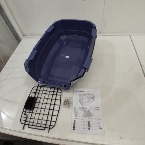 AMAZON BASICS TWO-DOOR TOP-LOAD HARD-SIDED PET TRAVEL KENNEL CARRIER CRATE FOR CATS OR DOGS, 19" X 12" X 10" - GREY/BLUE (MODEL: B00OP6SMCI) image 2