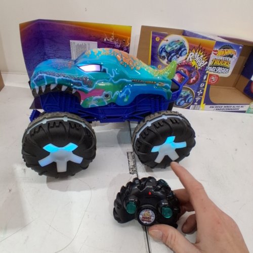 HOT WHEELS MEGA-WREX ALIVE RC MONSTER TRUCK - 1:15 SCALE - BLUE AND GREEN (MODEL: JBD90) image 2