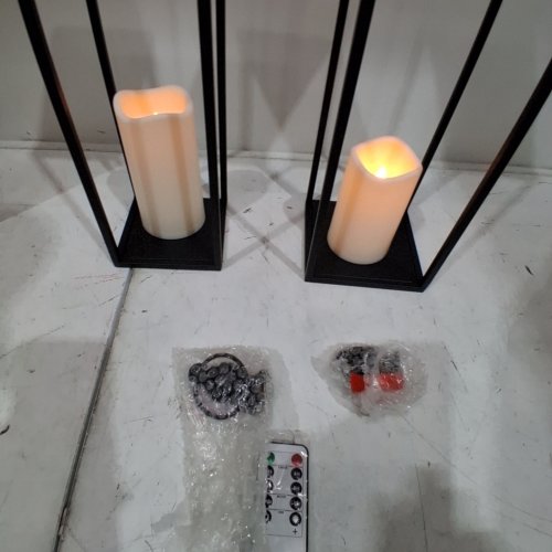 2PK PERFNIQUE DECORATIVE LANTERNS WITH LED TIMER FLAMELESS CANDLES - 19"/22" - BLACK image 2