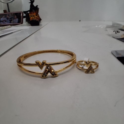 2PC WOMENS FASHION JEWELRY BRACELET AND RING SET - RING SIZE 8 - GOLD-TONE image 2