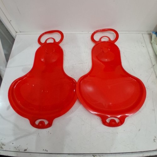 2PK PLASTIC SEAL WINTER TOBOGGAN SLEDS WITH TOW RING FOR TODDLERS - RED image 2