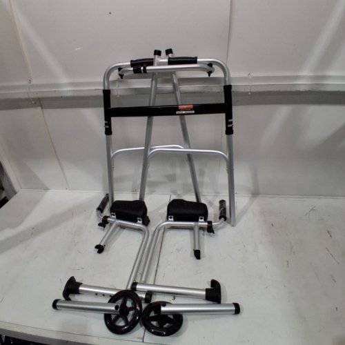 2-IN-1 FOLDABLE LIGHTWEIGHT ALUMINUM WALKER/MOBILITY AID WITH REMOVABLE ARMRESTS, ADJUSTABLE HEIGHT & 5" SOLID FRONT WHEELS - 450LB CAPACITY - BLACK/SILVER (MODEL: FBL810277) image 2