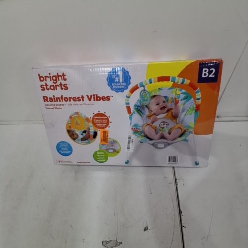 BRIGHT STARTS RAINFOREST VIBES PORTABLE 3-POINT HARNESS BOUNCER WITH VIBRATION AND TOY-BAR - RAINFOREST VIBES (MODEL: 12227) image 3